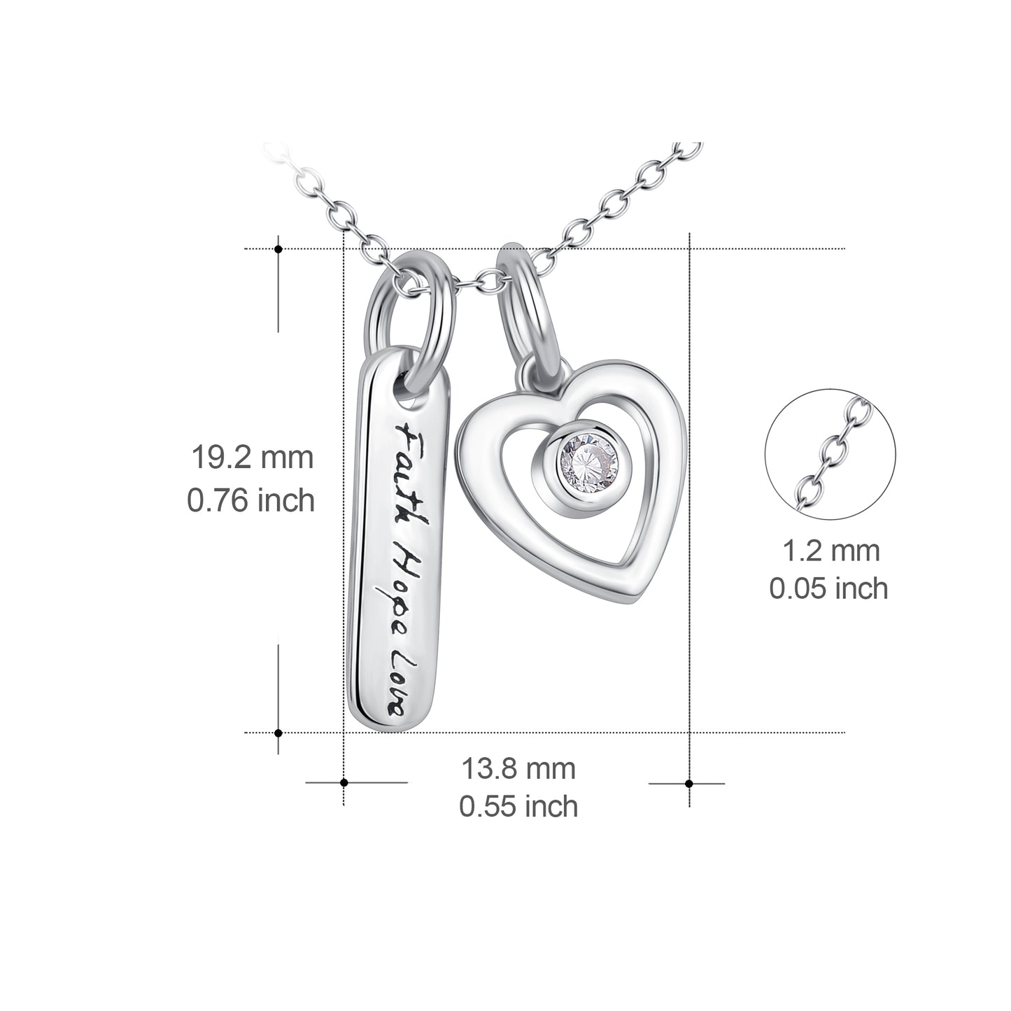 Faith Hope Love  925 Sterling Silver Necklace